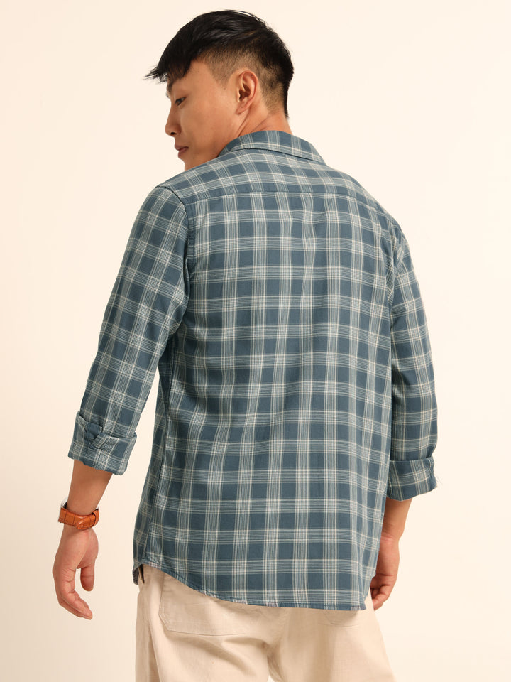 Stone Blue Regular Fit Check Shirt Checks Shirt Bushirt