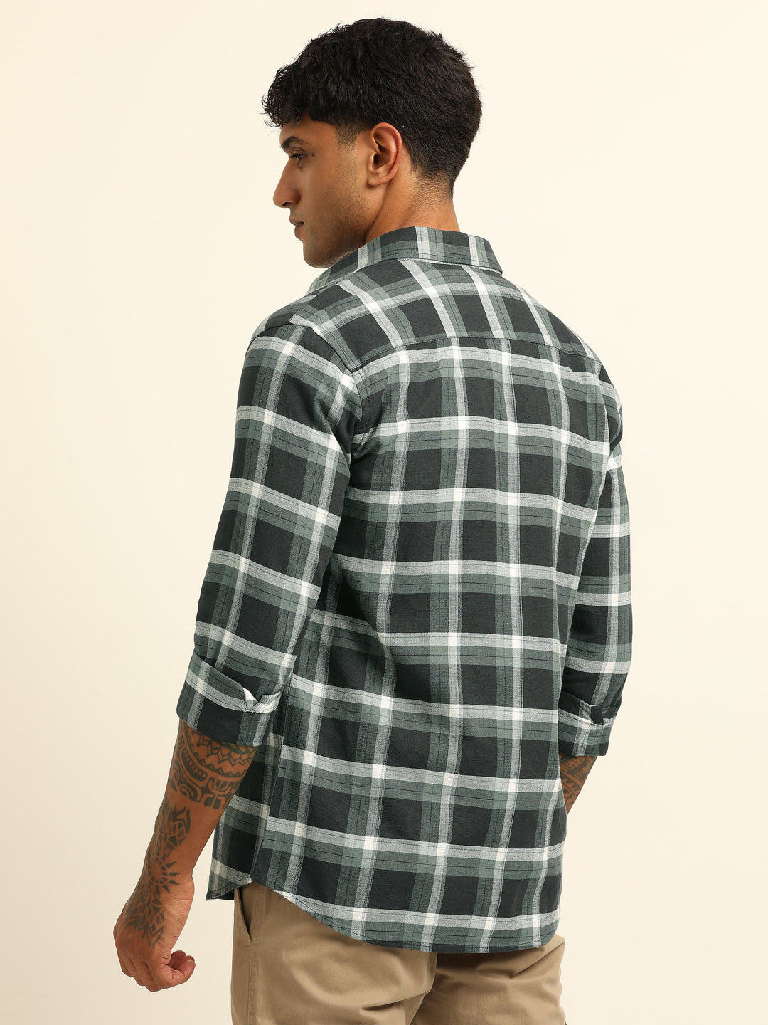 Dark Grey Regular Fit Check Shirt Checks Shirt Bushirt
