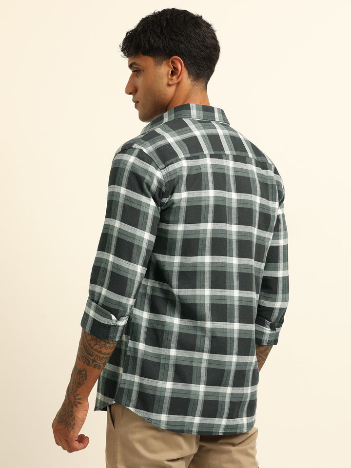 Dark Grey Regular Fit Check Shirt Checks Shirt Bushirt