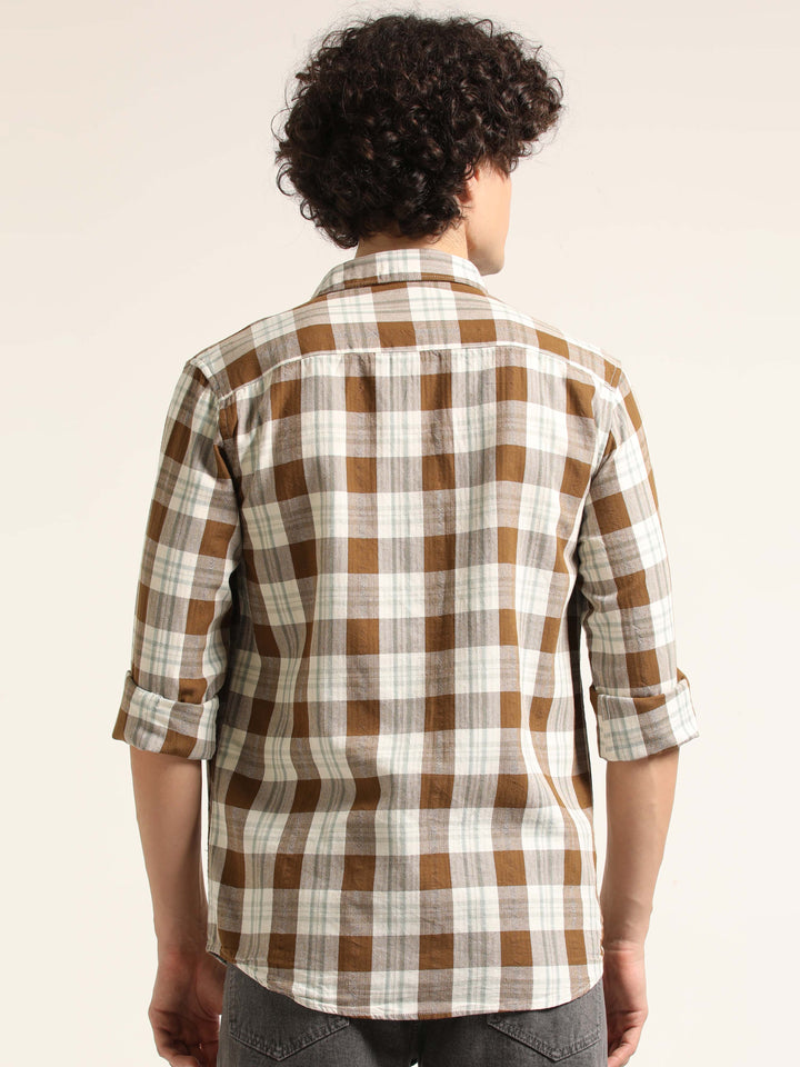 Brown Regular Fit Check Shirt Checks Shirt Bushirt