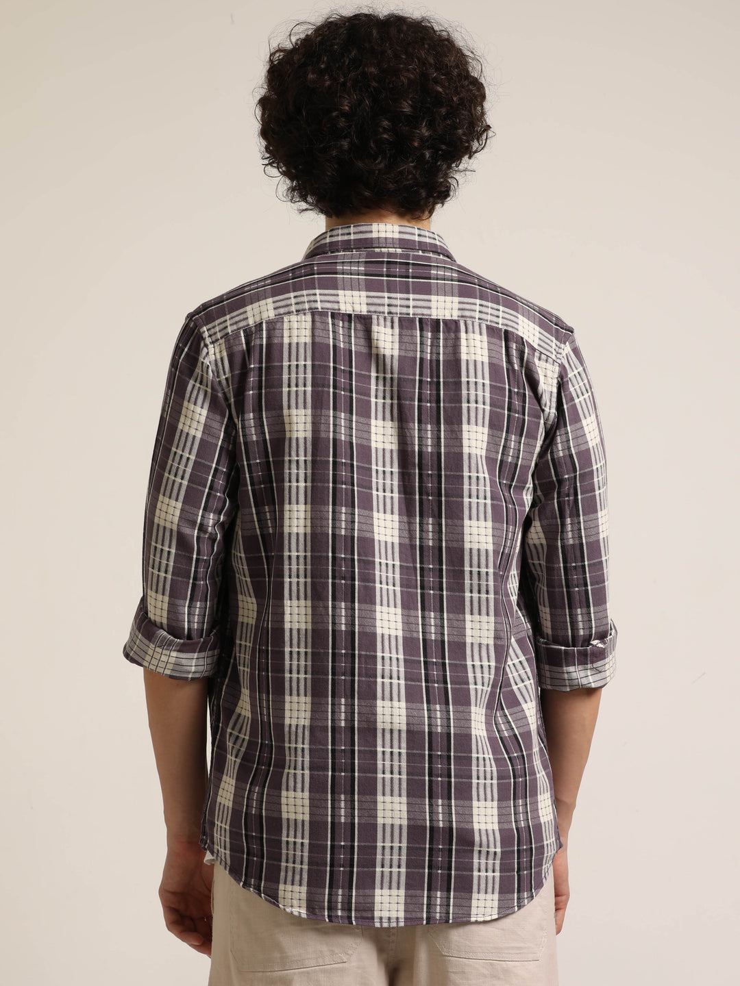 Purple Regular Fit Check Shirt Bushirt