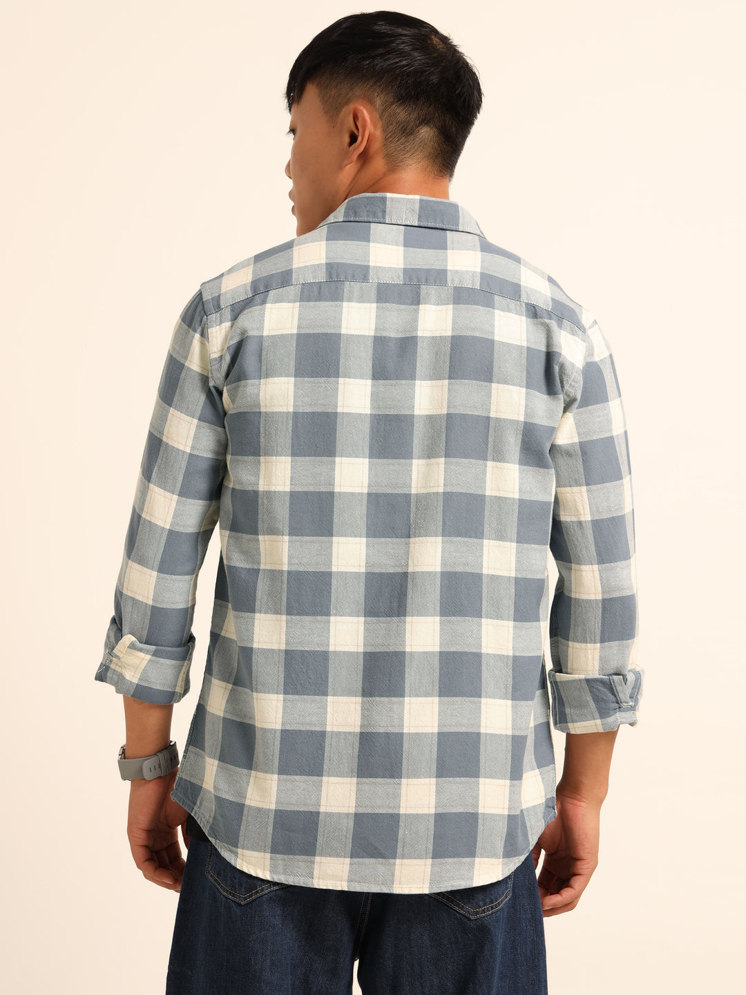 Indigo Blue Regular Fit Check Shirt Checks Shirt Bushirt