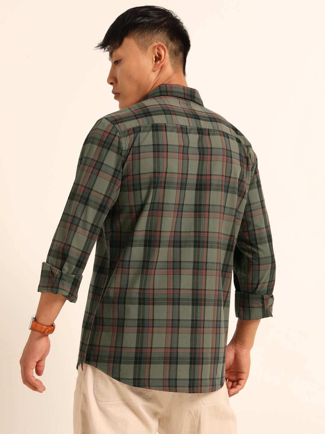 Rifle Green Regular Fit Check Shirt Chinos Bushirt