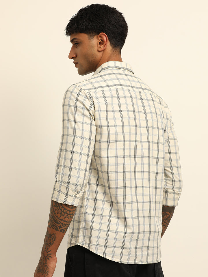 Cream Regular Fit Check Shirt Checks Shirt Bushirt