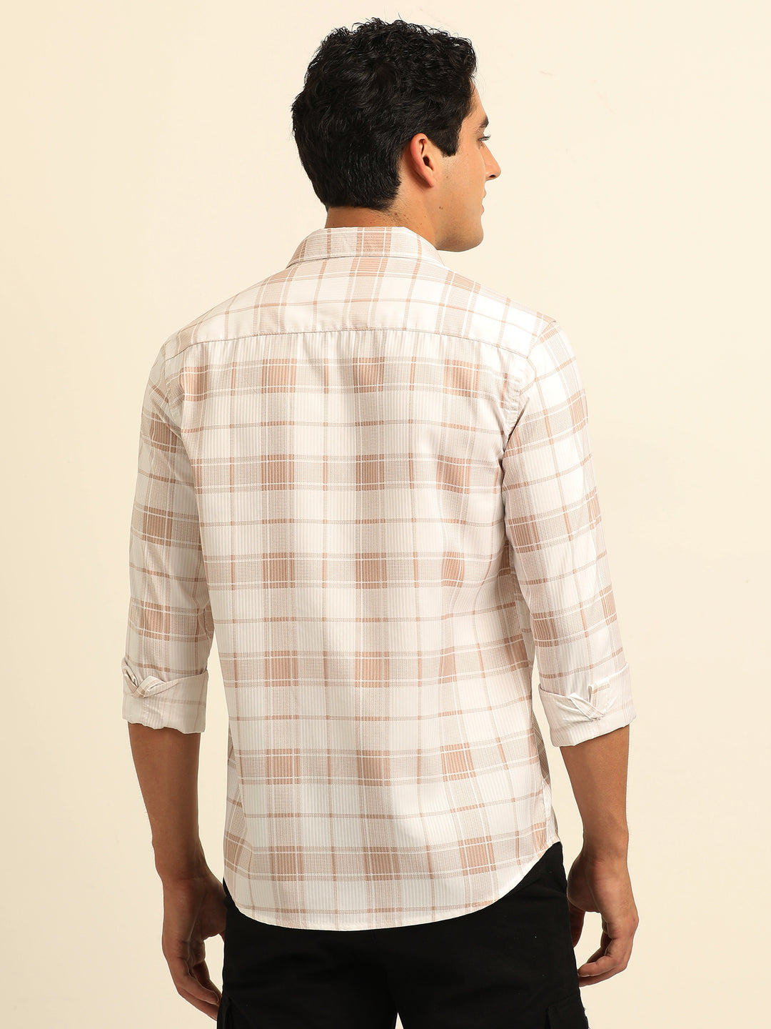 Tan Regular Fit Check Shirt Checks Shirt Bushirt