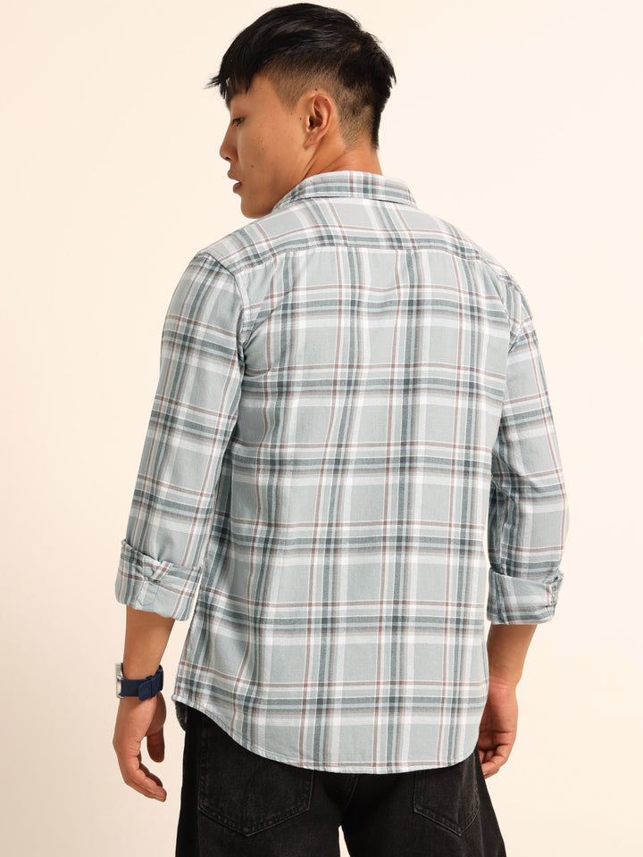 Dusty Blue Regular Fit Check Shirt Checks Shirt Bushirt