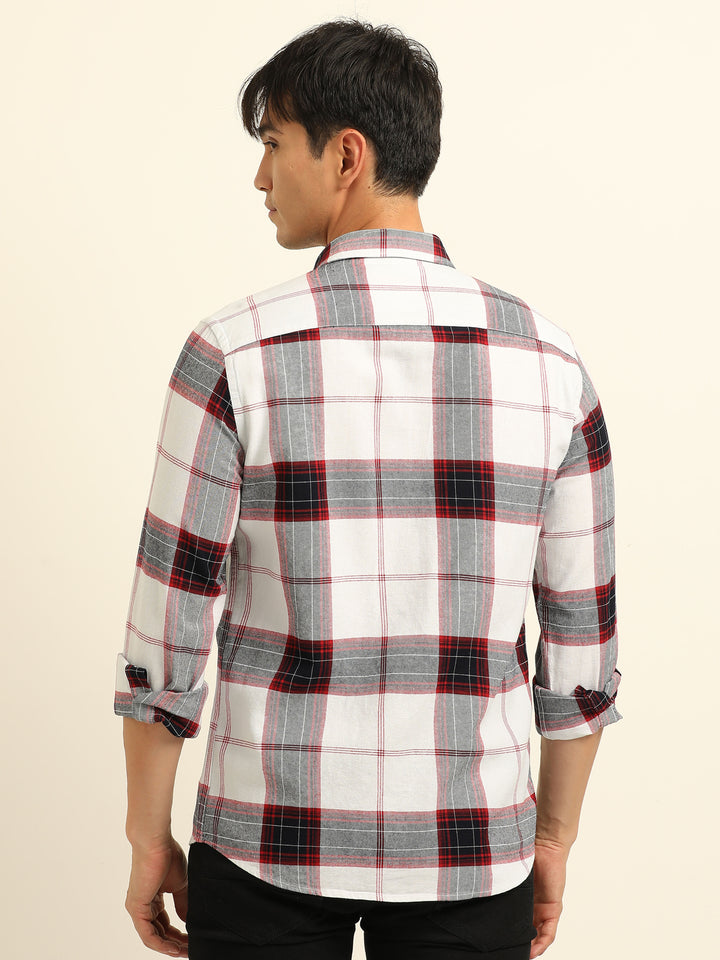 Red Regular Fit Check Shirt Checks Shirt Bushirt