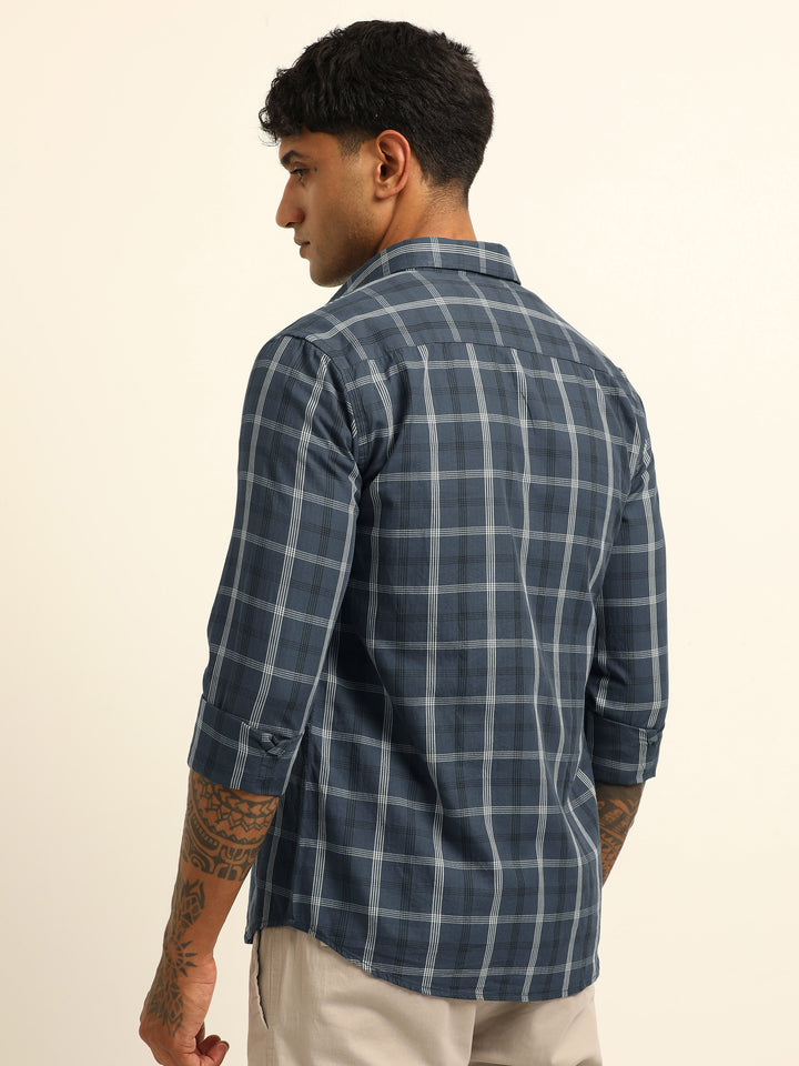 Dark Grey Regular Fit Check Shirt Checks Shirt Bushirt