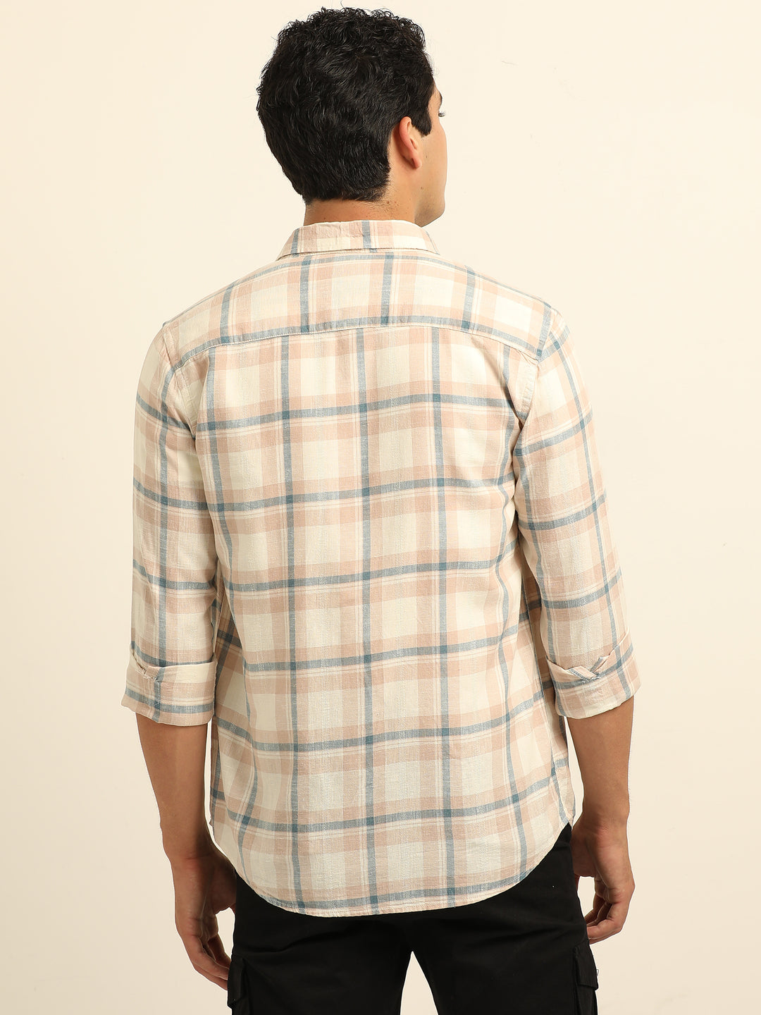 Cream Regular Fit Check Shirt Checks Shirt Bushirt