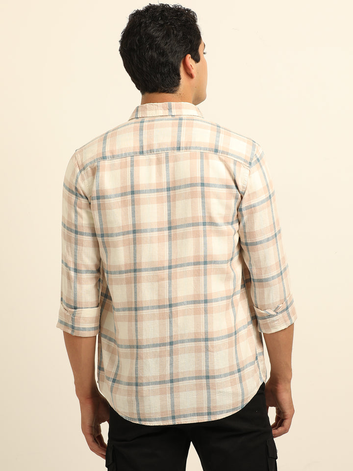Cream Regular Fit Check Shirt Checks Shirt Bushirt