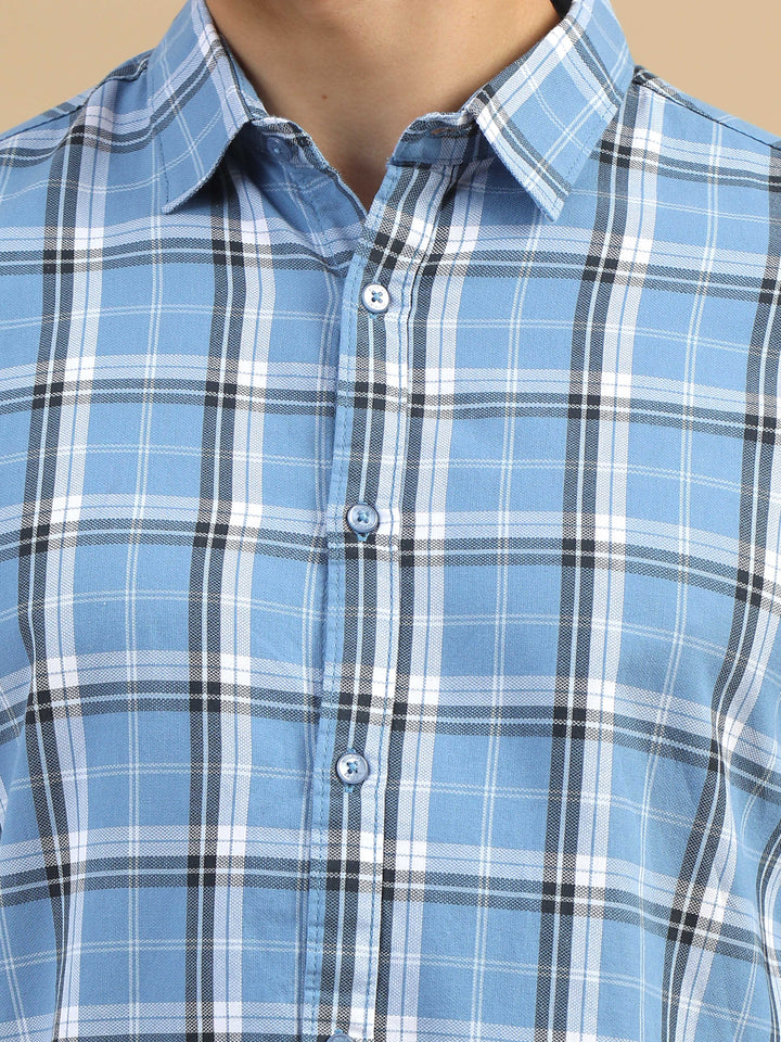 Classic Grid Urban Blue Checks Shirt Checks Shirt Bushirt   