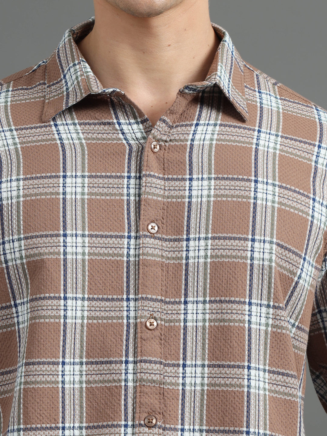 Tonal Tuscan Brown Checked Shirt Checks Shirt Bushirt   