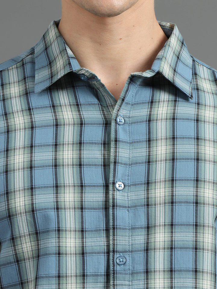 Tartan Grid Turkish Blue Checked Shirt Checks Shirt Bushirt   
