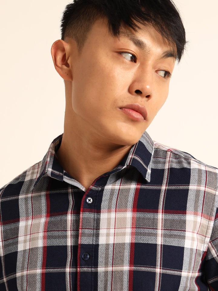 Wine Regular Fit Check Shirt Checks Shirt Bushirt