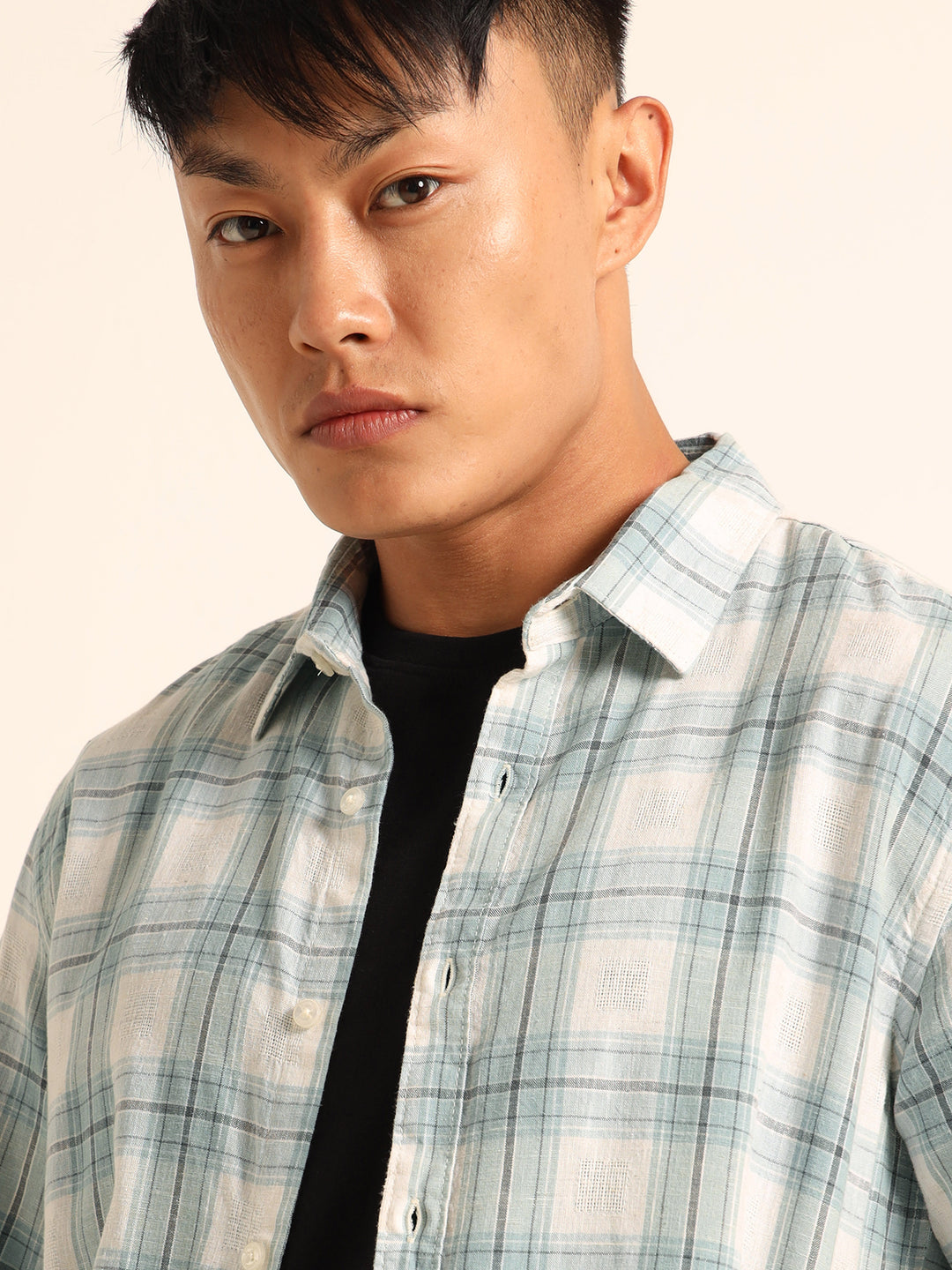 Light Blue Regular Fit Check Shirt Checks Shirt Bushirt