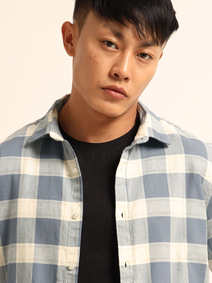 Indigo Blue Regular Fit Check Shirt Checks Shirt Bushirt