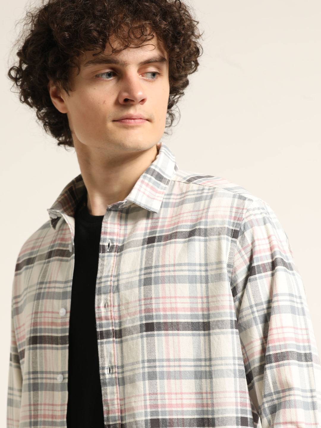Peach Regular Fit Check Shirt Checks Shirt Bushirt