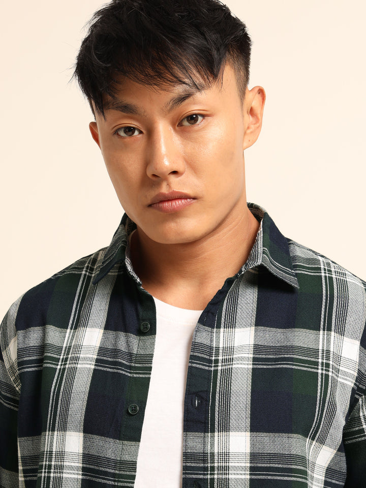 Dark Green Regular Fit Check Shirt Checks Shirt Bushirt