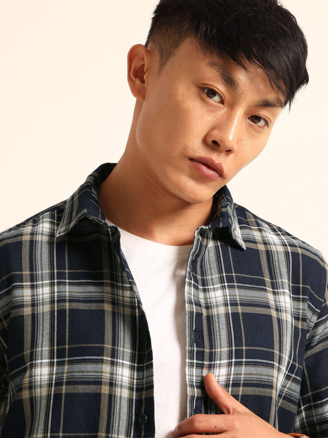 Navy Blue Regular Fit Check Shirt Checks Shirt Bushirt