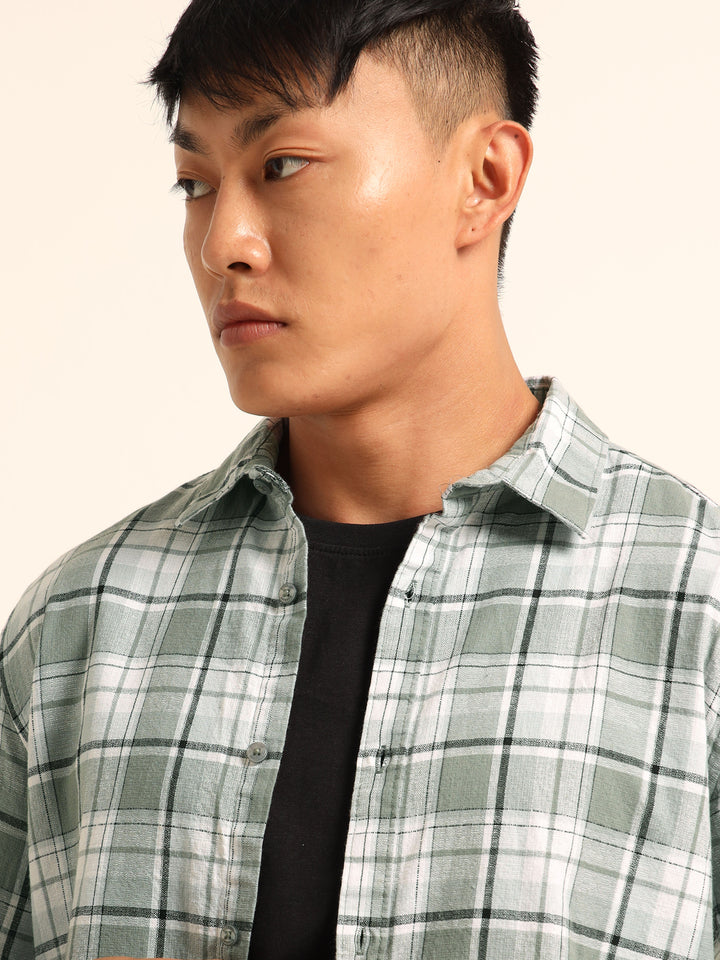 Misty Grey Regular Fit Check Shirt Checks Shirt Bushirt