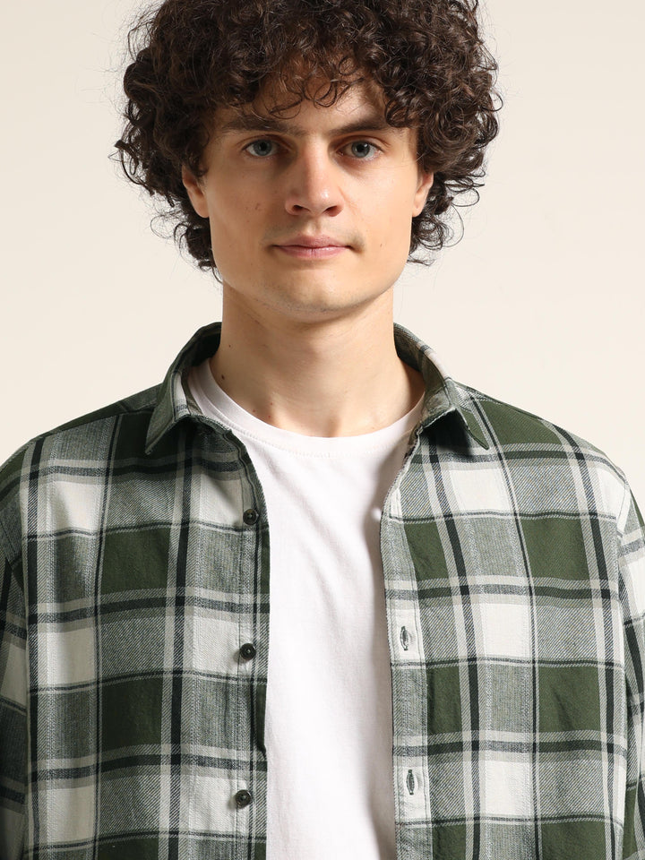 Olive Checks Regular Fit Shirt Checks Shirt Bushirt