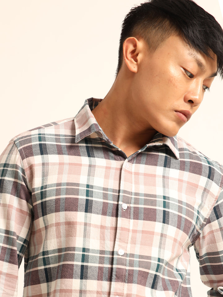 Taupe Regular Fit Check Shirt Checks Shirt Bushirt