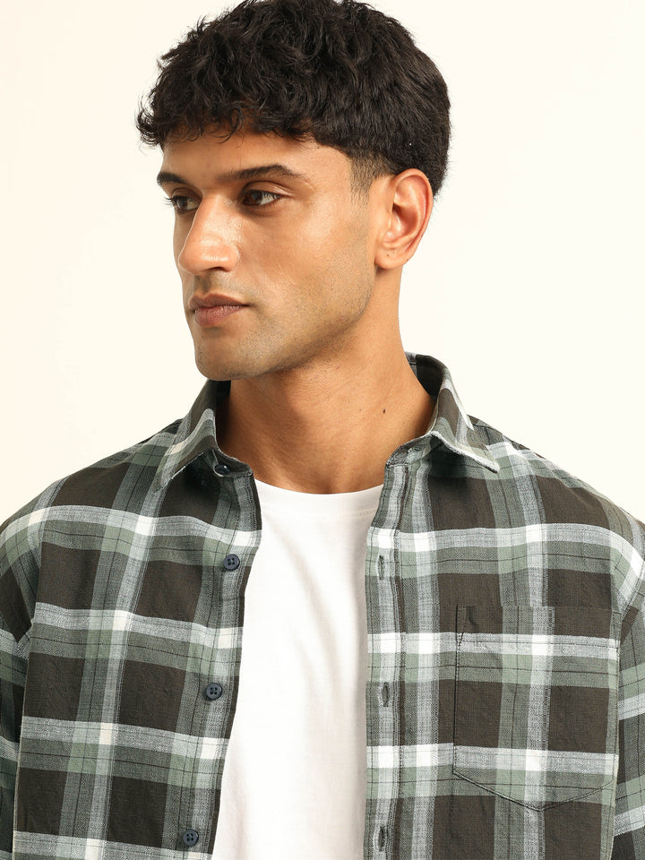 Tuscan Brown Regular Fit Check Shirt Checks Shirt Bushirt