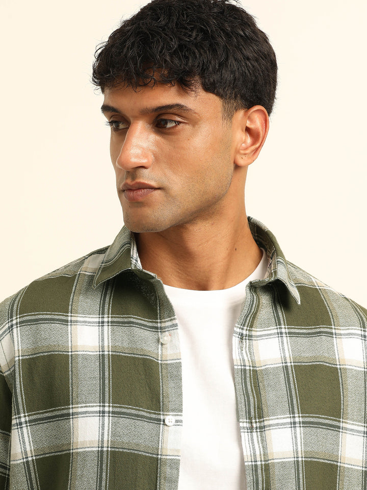 Mint Green Regular Fit Check Shirt Checks Shirt Bushirt