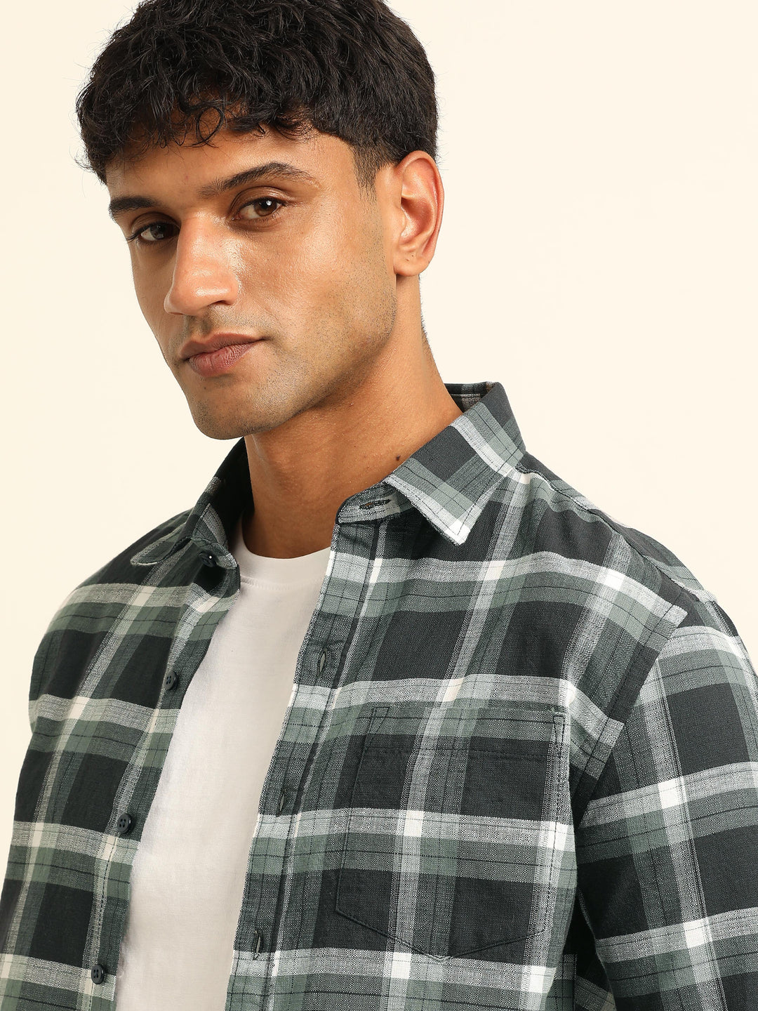 Dark Grey Regular Fit Check Shirt Checks Shirt Bushirt