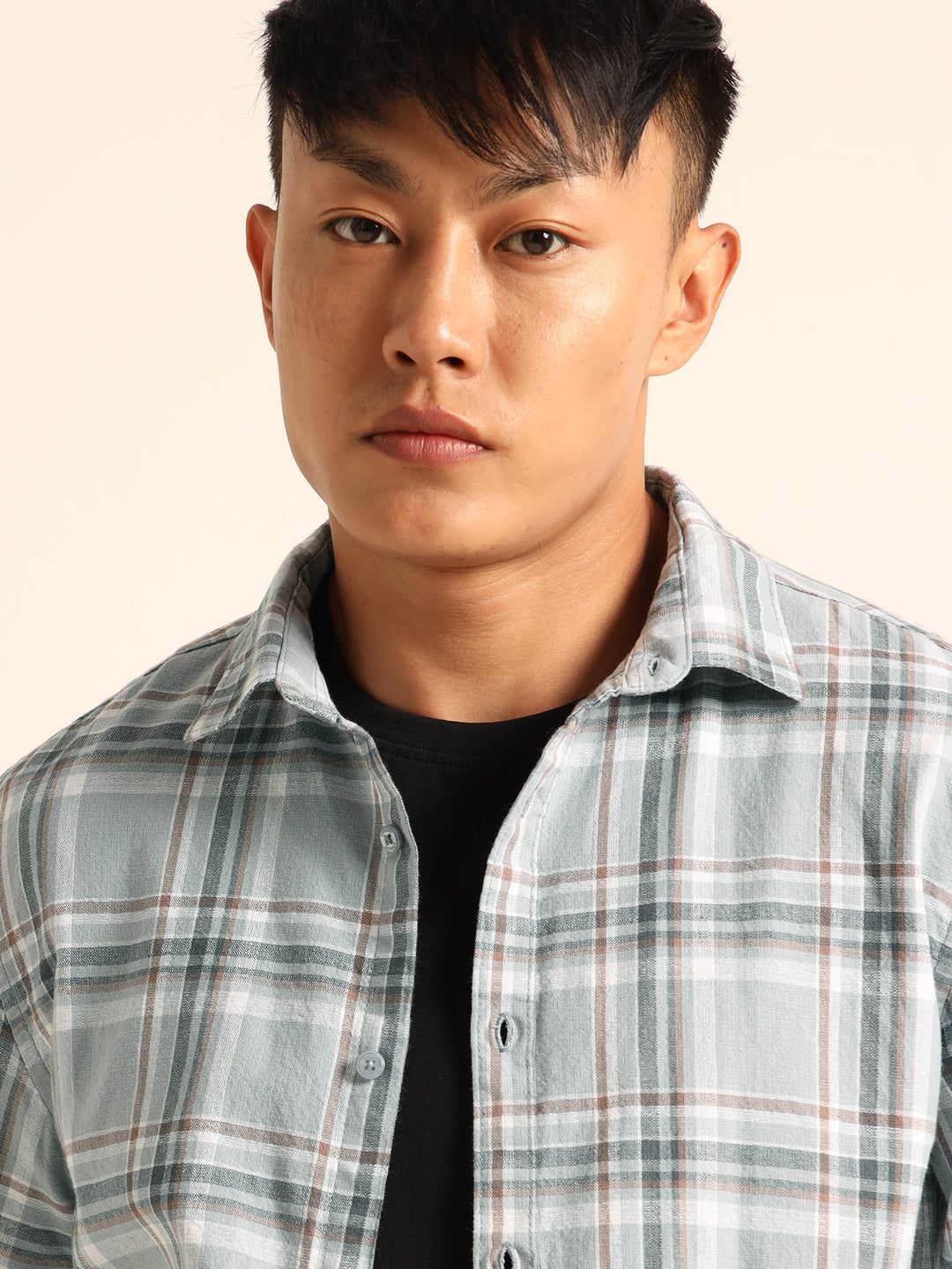 Dusty Blue Regular Fit Check Shirt Checks Shirt Bushirt