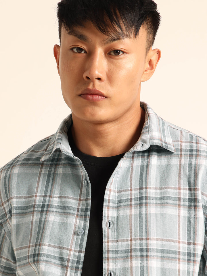 Dusty Blue Regular Fit Check Shirt Checks Shirt Bushirt