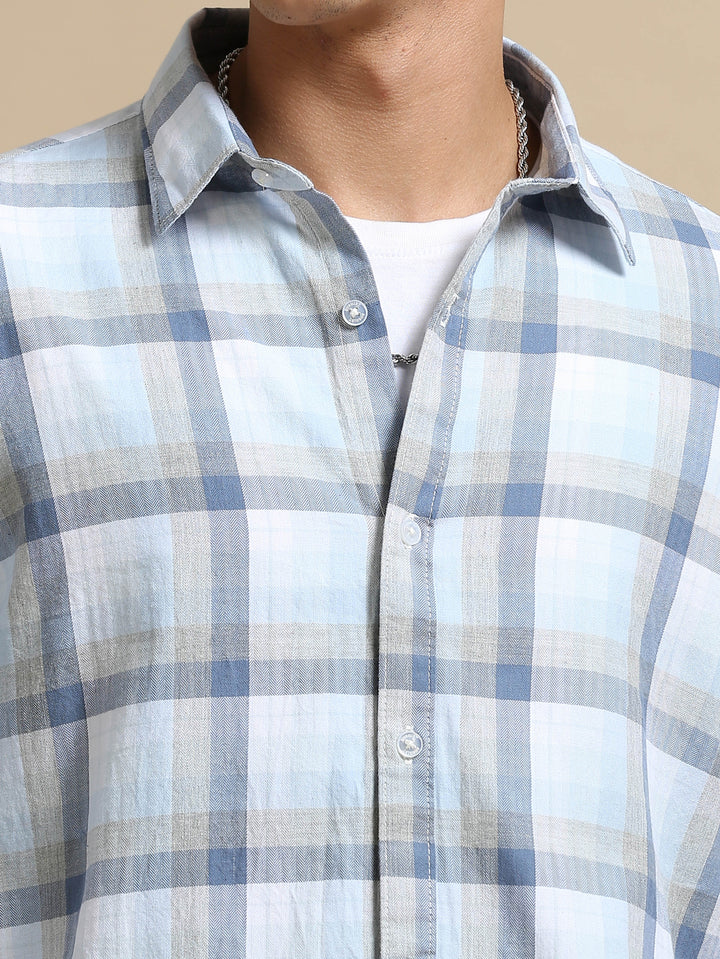 Light Blue Checks Regular Fit Shirt Checks Shirt Bushirt