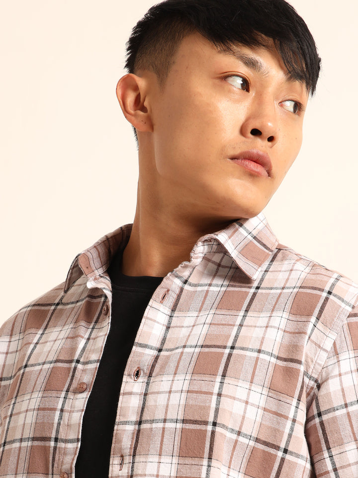 Tuscan Brown Regular Fit Check Shirt Checks Shirt Bushirt