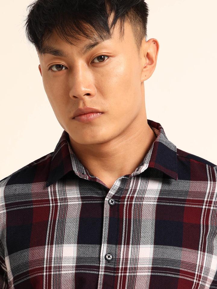 Navy Blue Regular Fit Check Shirt Checks Shirt Bushirt