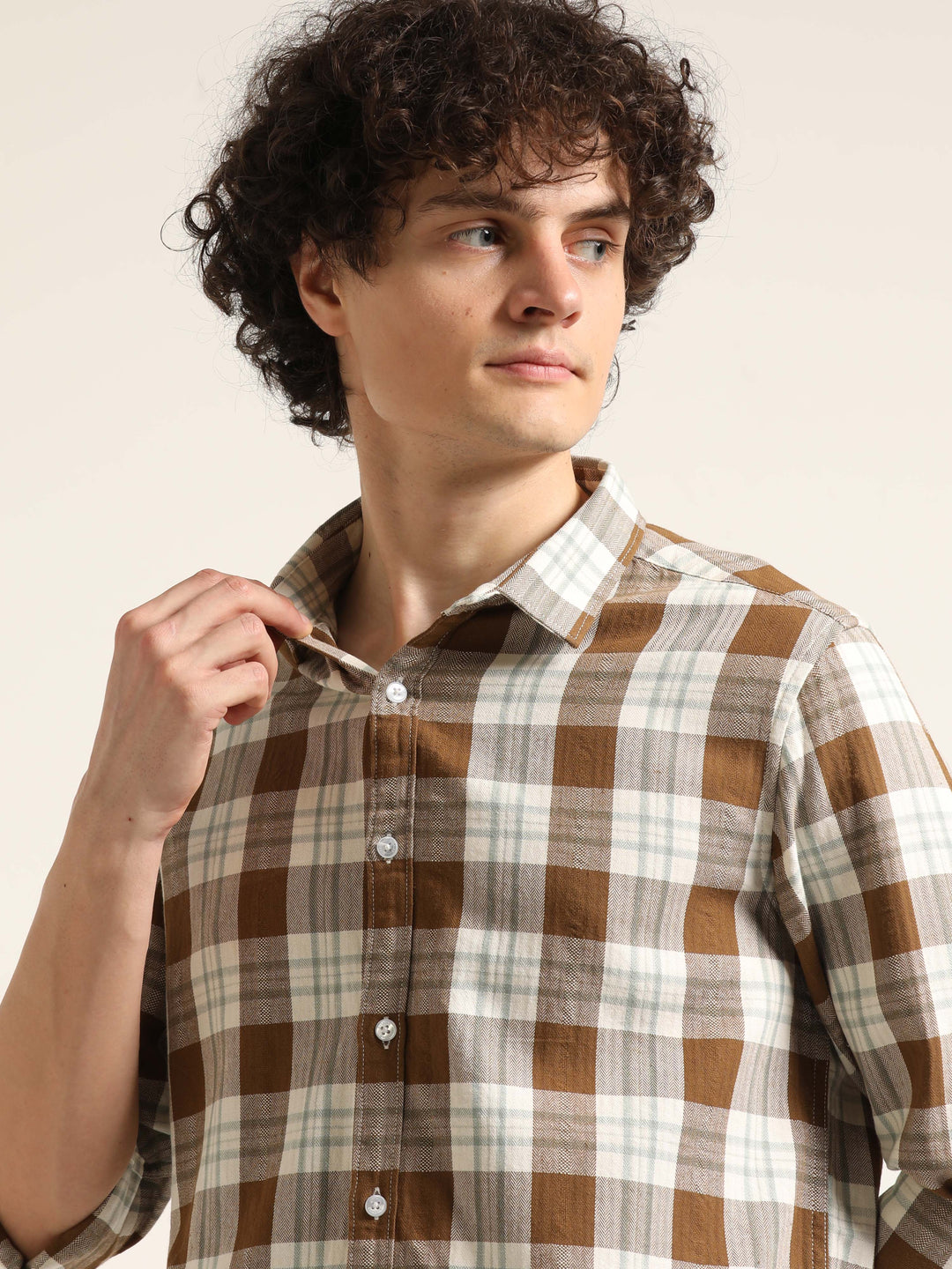 Brown Regular Fit Check Shirt Checks Shirt Bushirt