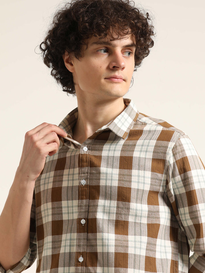 Brown Regular Fit Check Shirt Checks Shirt Bushirt