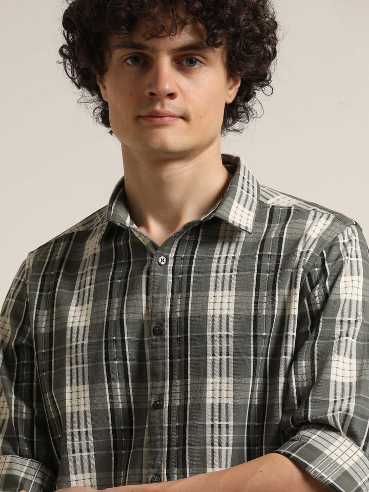 Green Regular Fit Check Shirt Checks Shirt Bushirt