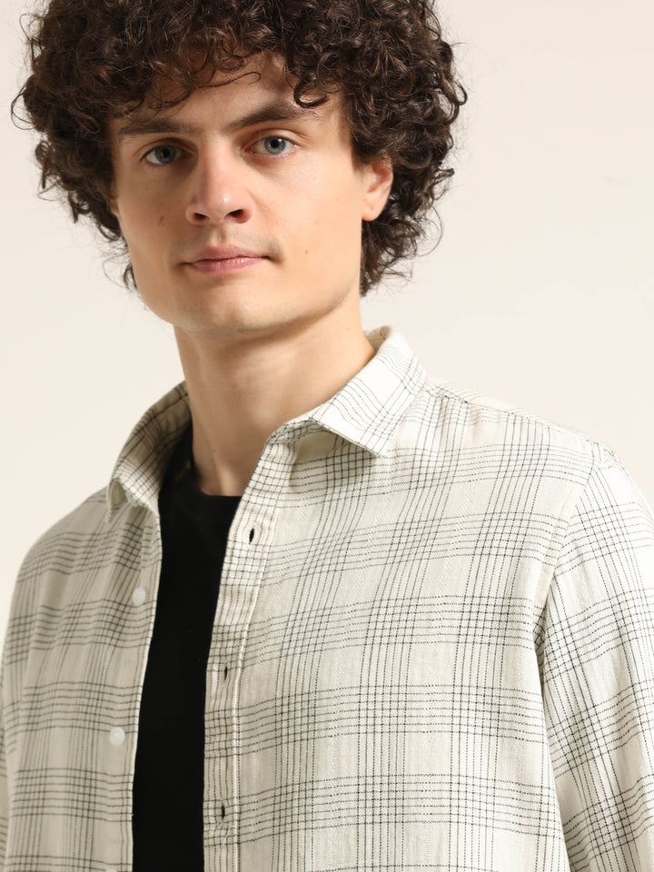 Ivory Regular Fit Check Shirt Bushirt