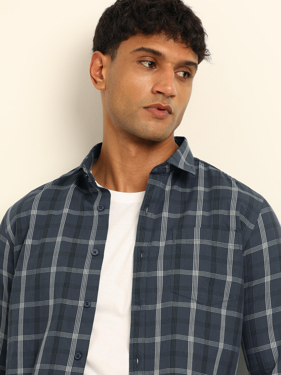Dark Grey Regular Fit Check Shirt Checks Shirt Bushirt