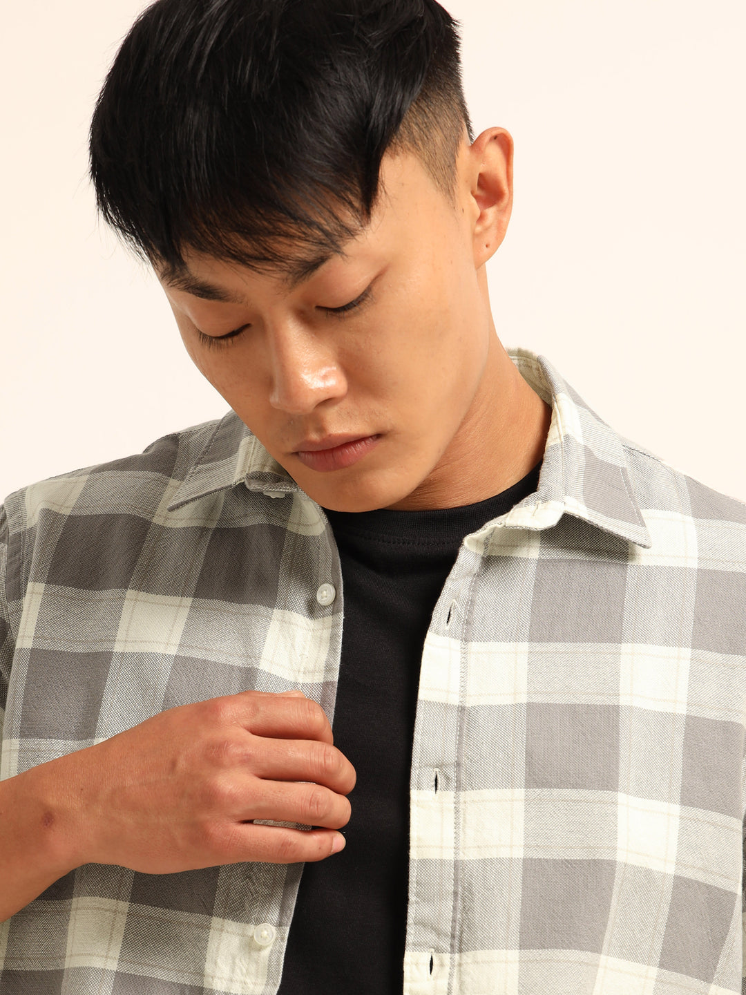 Ash Grey Regular Fit Check Shirt Checks Shirt Bushirt