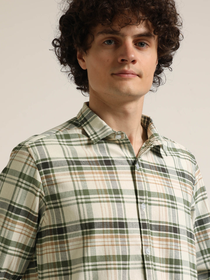 Green Regular Fit Check Shirt Checks Shirt Bushirt