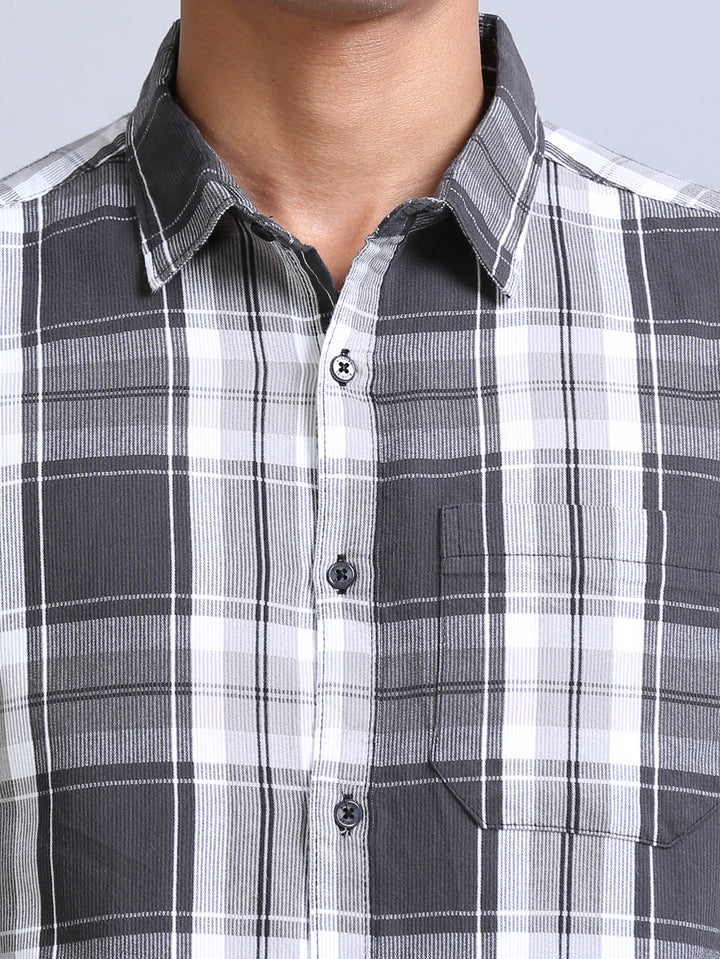 Wale Quadrey Charcoal Grey Checks Shirt Checks Shirt Bushirt   