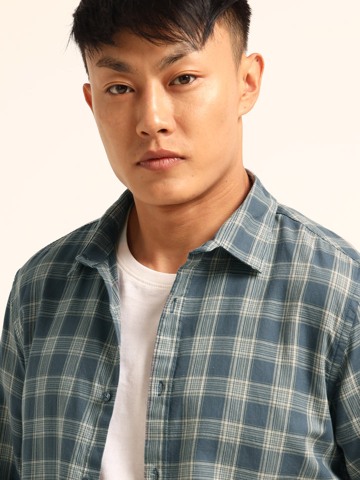 Stone Blue Regular Fit Check Shirt Checks Shirt Bushirt