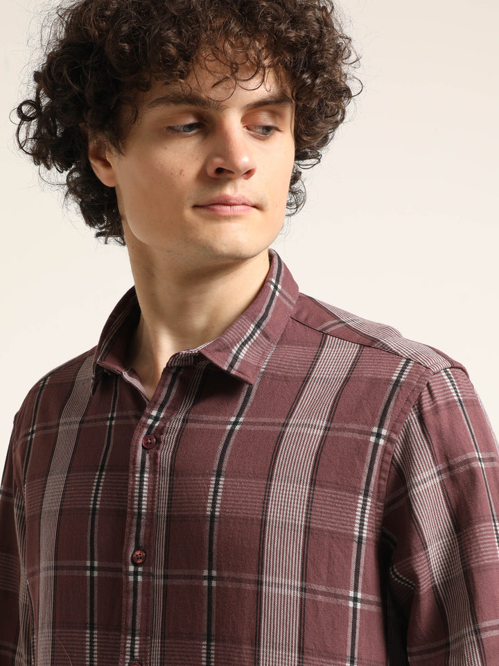Taupe Regular Fit Check Shirt Checks Shirt Bushirt