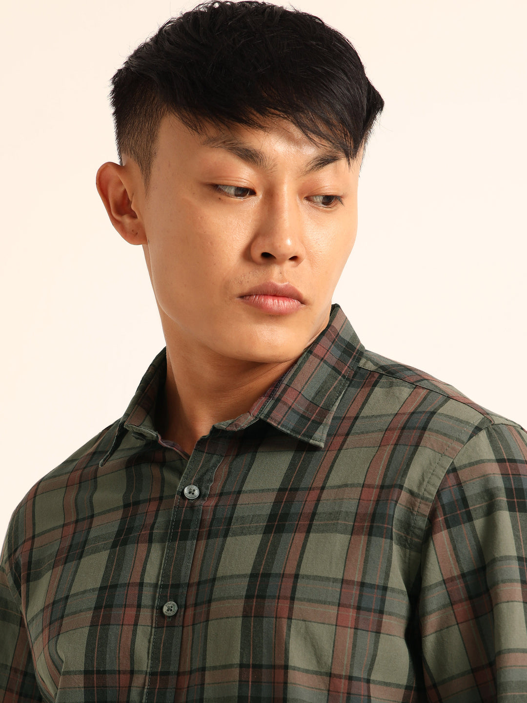 Rifle Green Regular Fit Check Shirt Chinos Bushirt