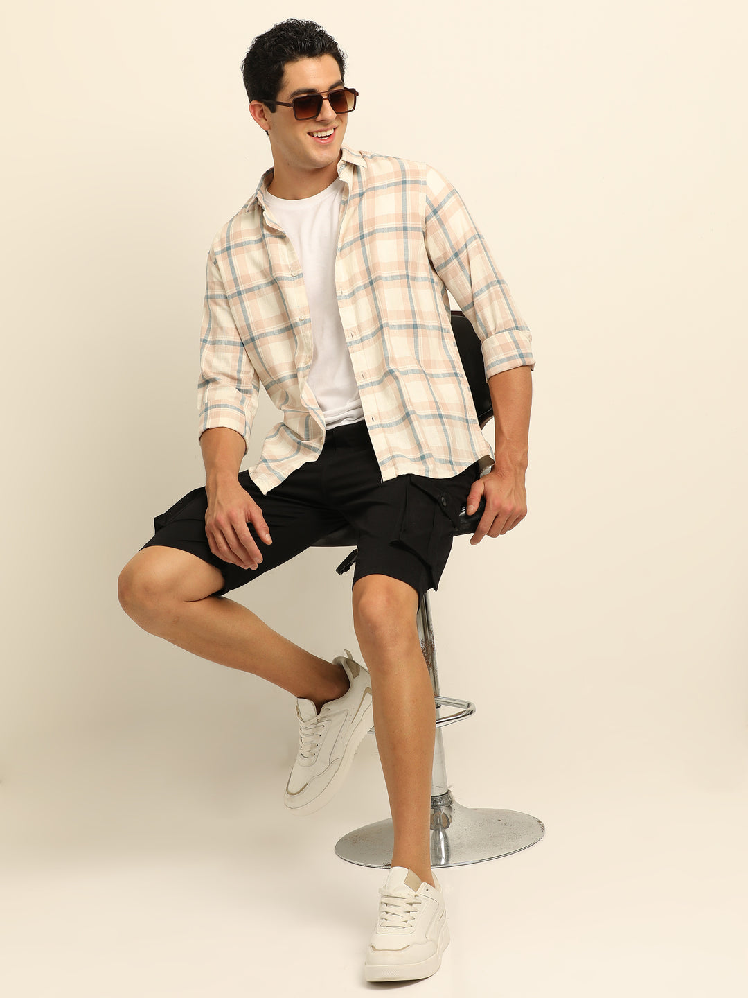 Cream Regular Fit Check Shirt Checks Shirt Bushirt