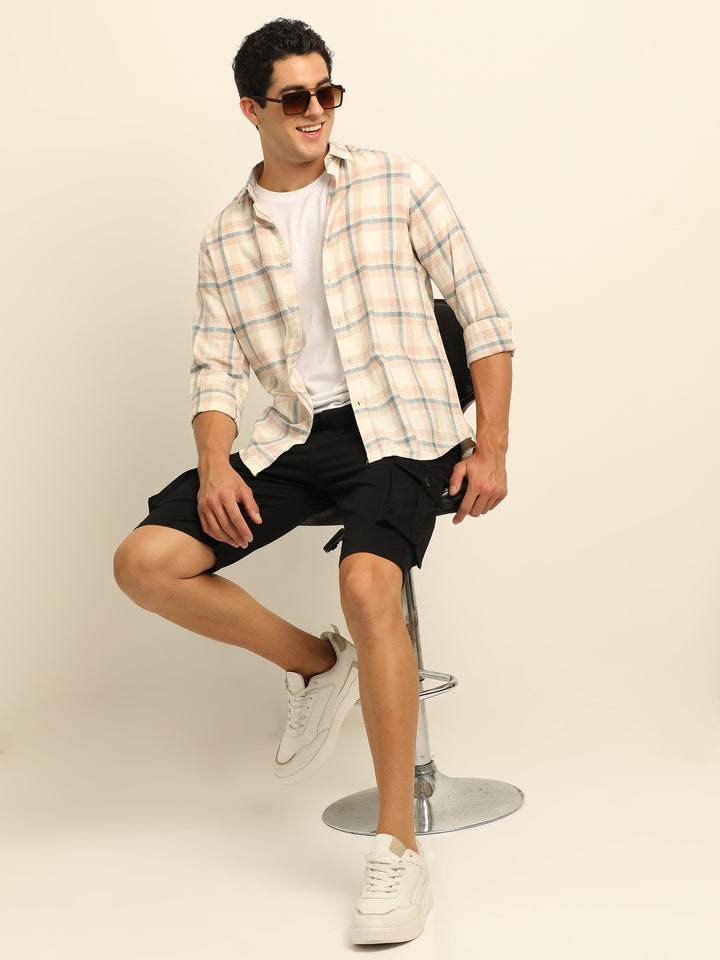 Cream Regular Fit Check Shirt Checks Shirt Bushirt