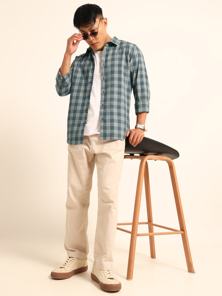 Stone Blue Regular Fit Check Shirt Checks Shirt Bushirt