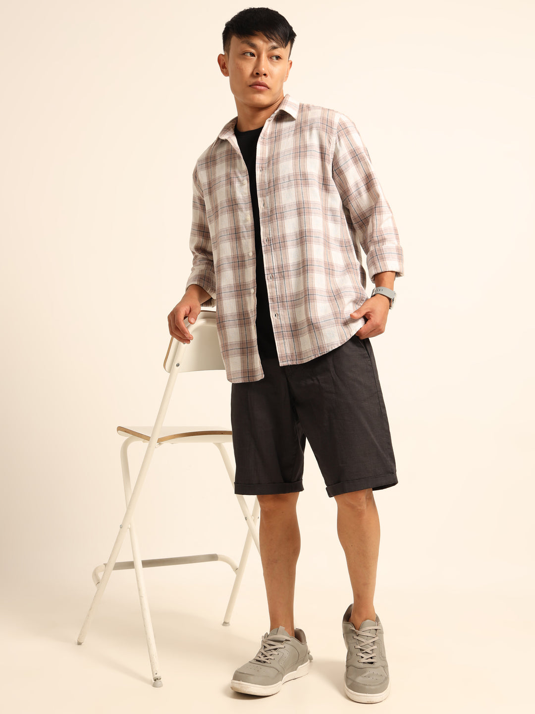 Light Mauve Regular Fit Check Shirt Checks Shirt Bushirt