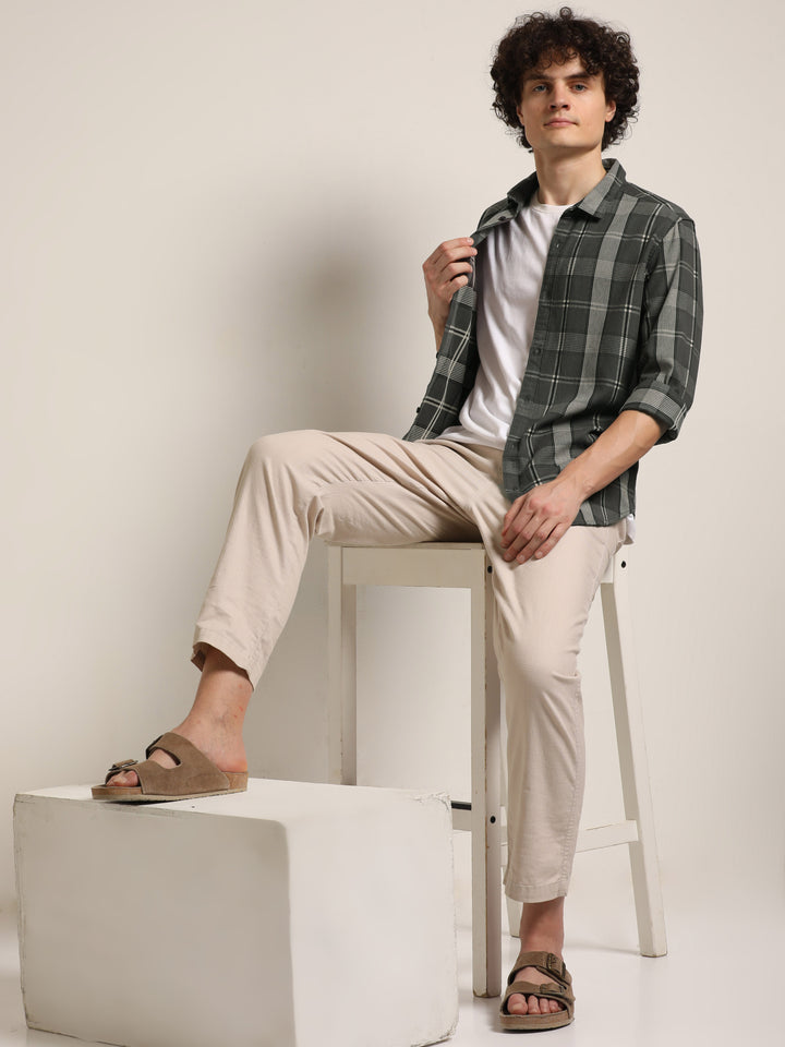 Dark Grey Regular Fit Check Shirt Checks Shirt Bushirt